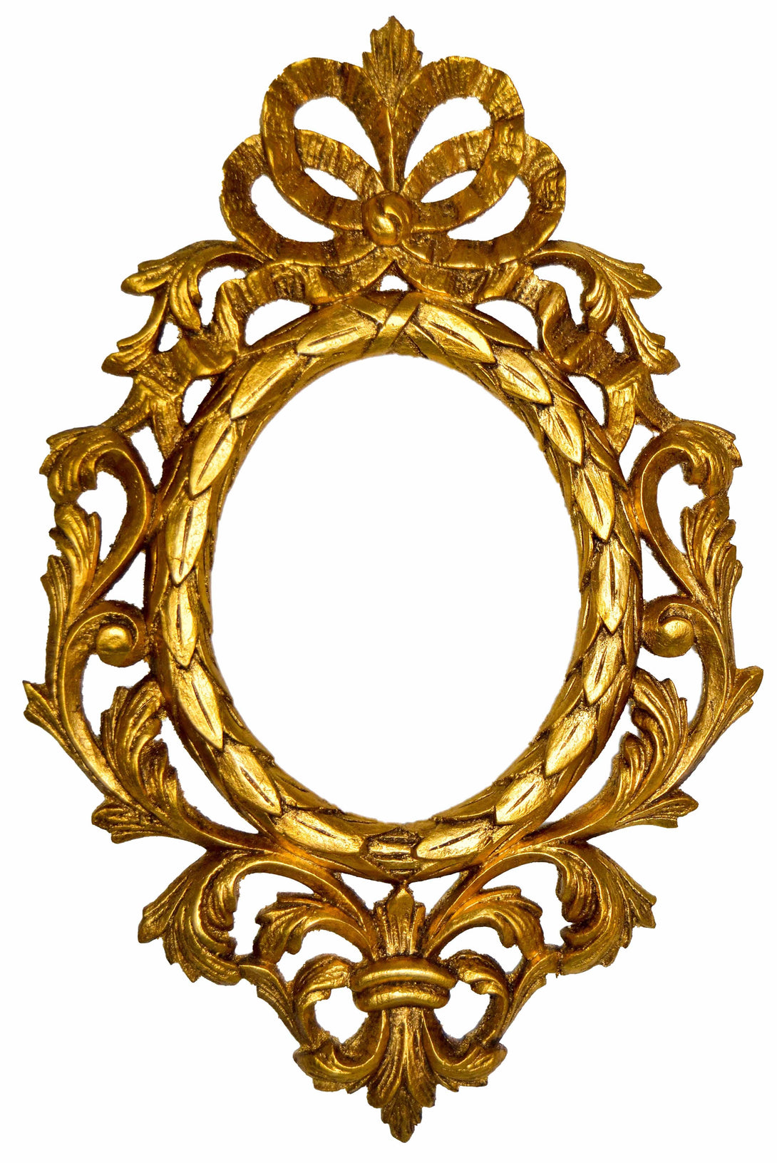 Handmade Carved Oval Frame with French Bow Ornament,Gold - KAMAL HANDMADE