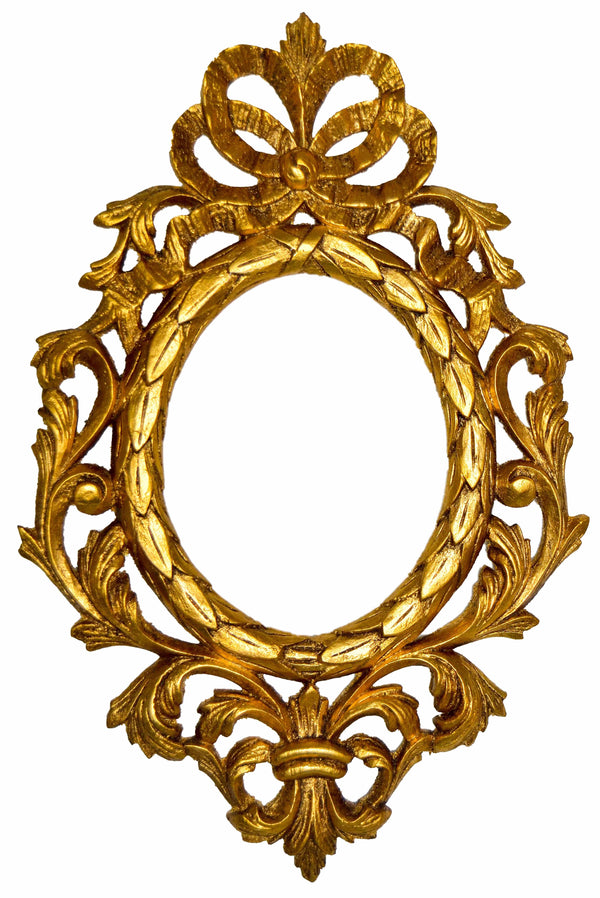 Handmade Carved Oval Frame with French Bow Ornament,Gold - KAMAL HANDMADE