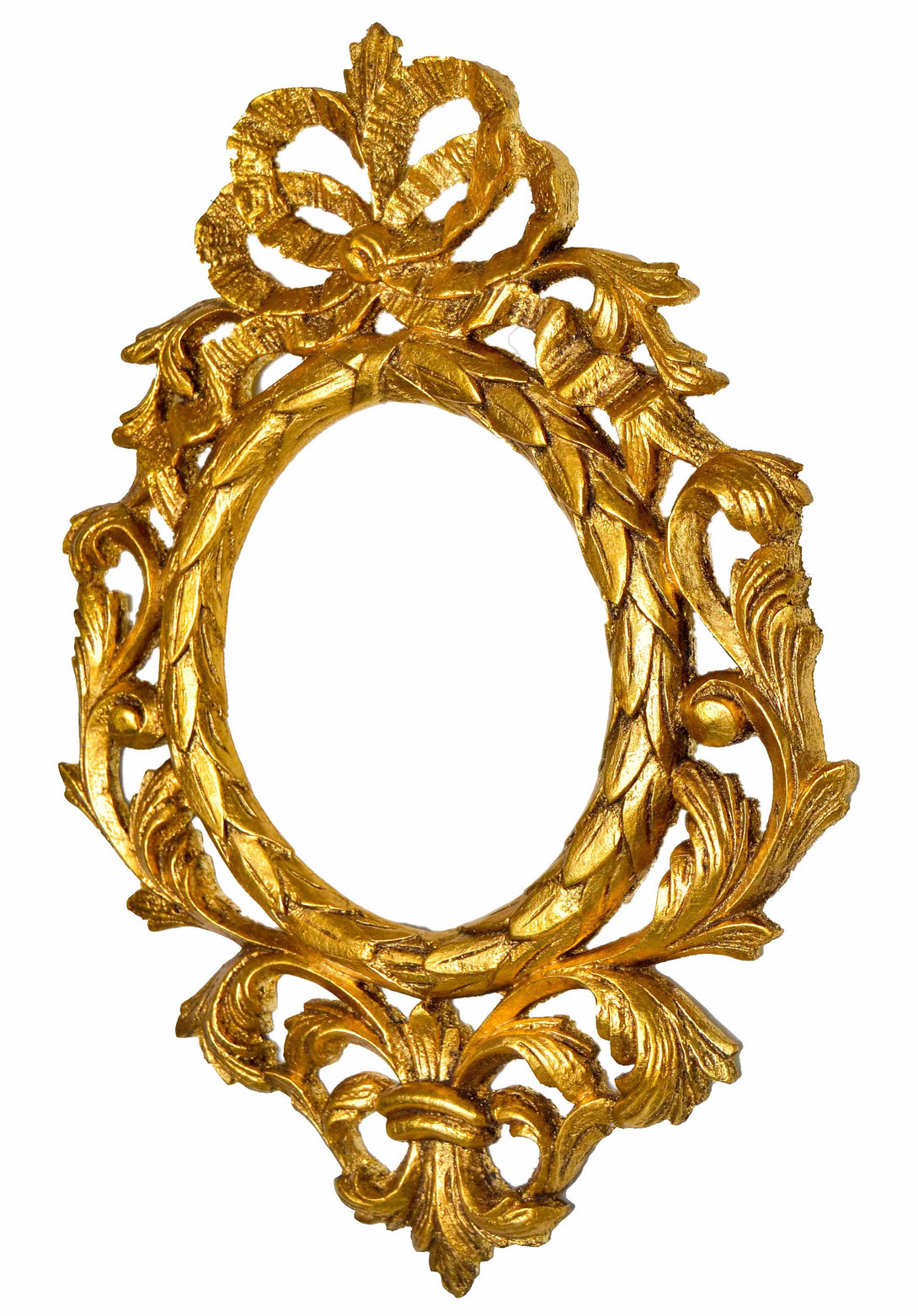 Handmade Carved Oval Frame with French Bow Ornament,Gold - KAMAL HANDMADE