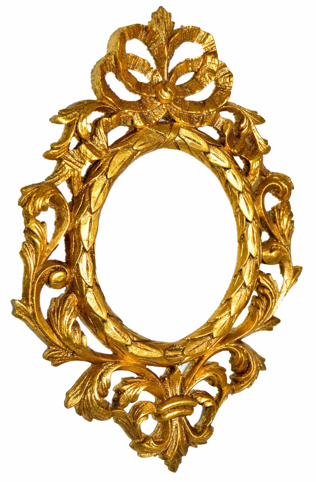 Handmade Carved Oval Frame with French Bow Ornament,Gold - KAMAL HANDMADE