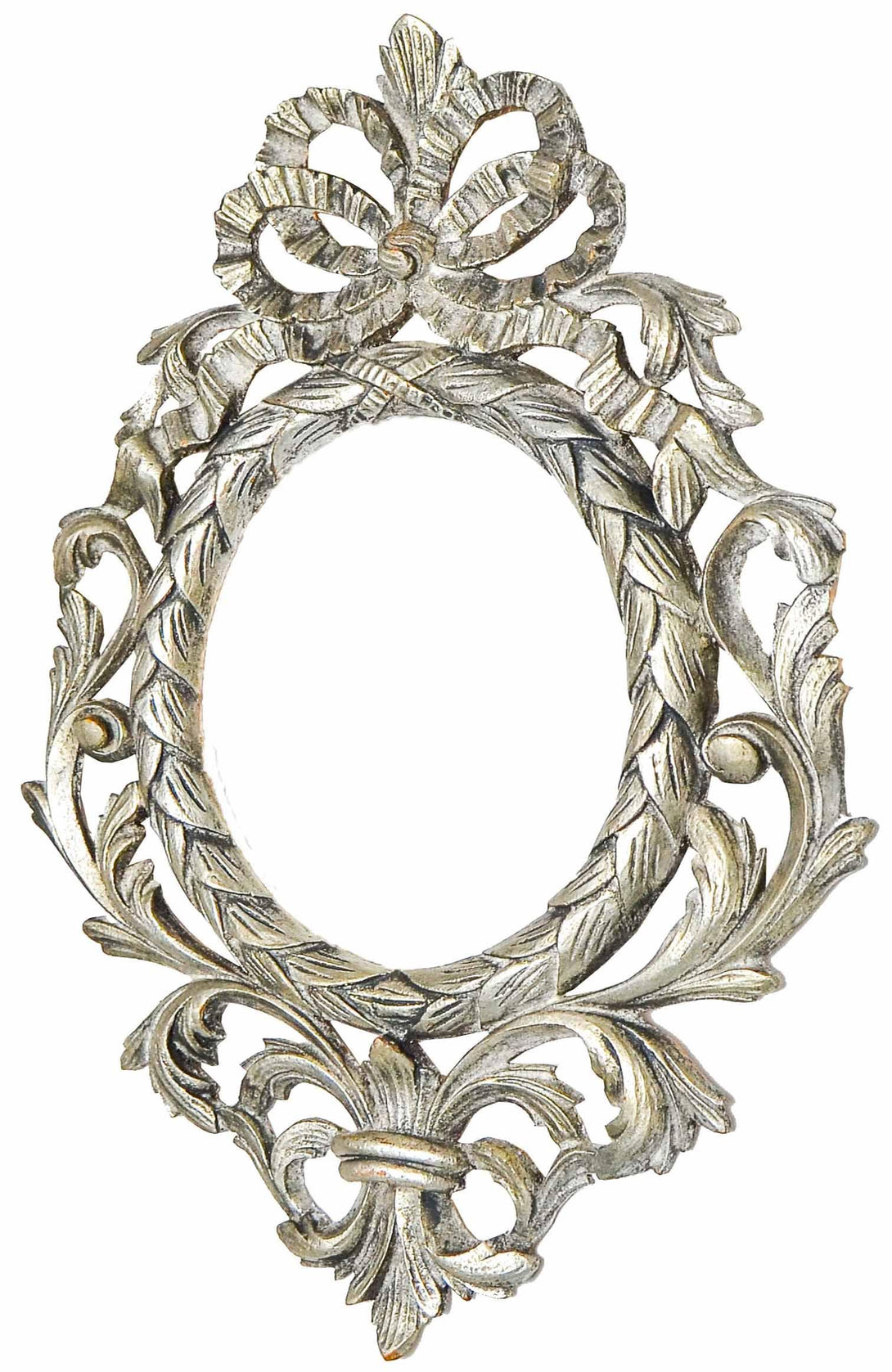 Handmade Carved Oval Frame with French Bow Ornament, silver - KAMAL HANDMADE