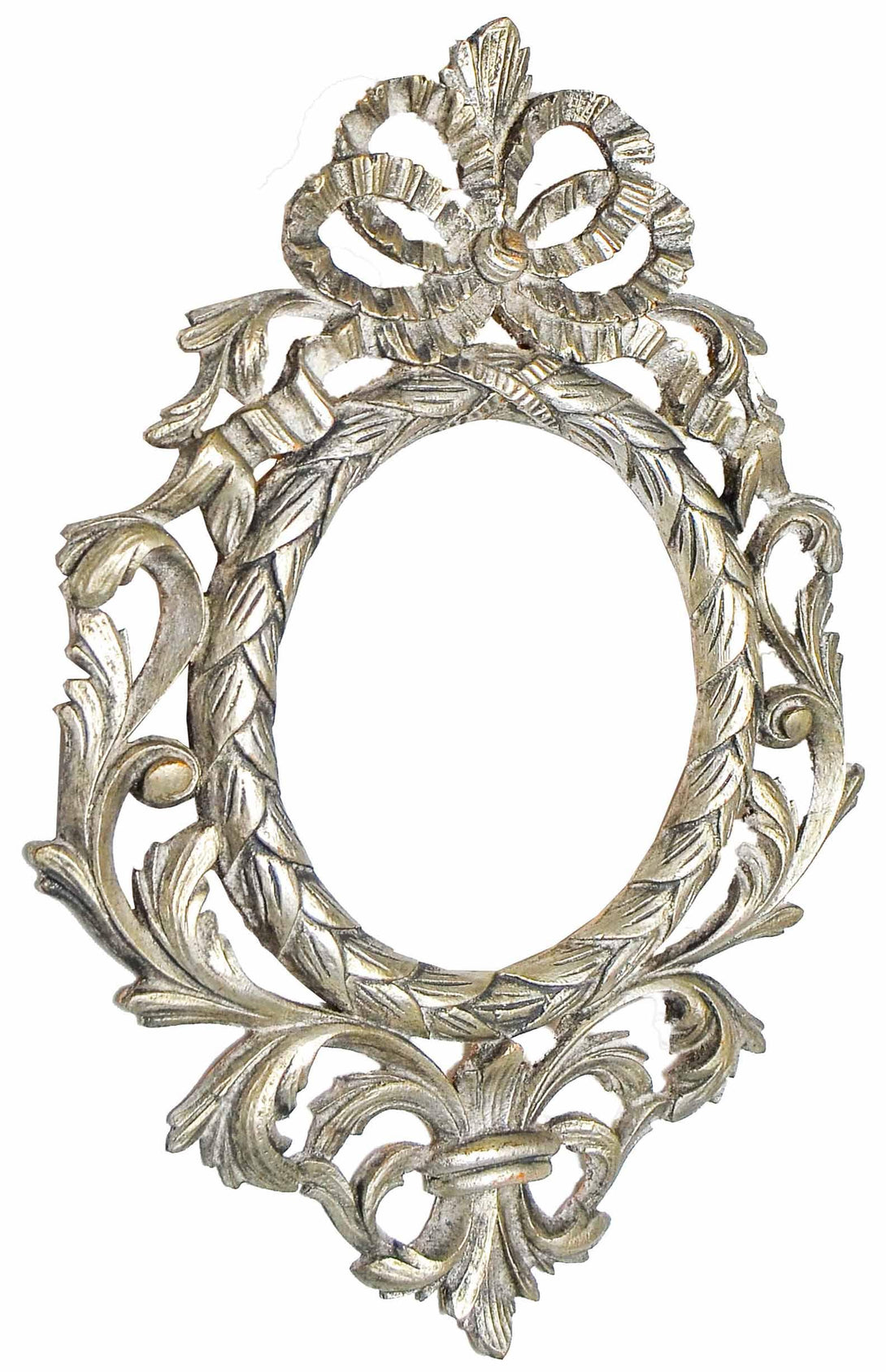 Handmade Carved Oval Frame with French Bow Ornament, silver - KAMAL HANDMADE