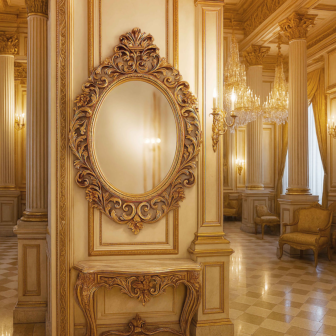 Ornate Oval Rococo Gold Mirror - Classic French style template 1