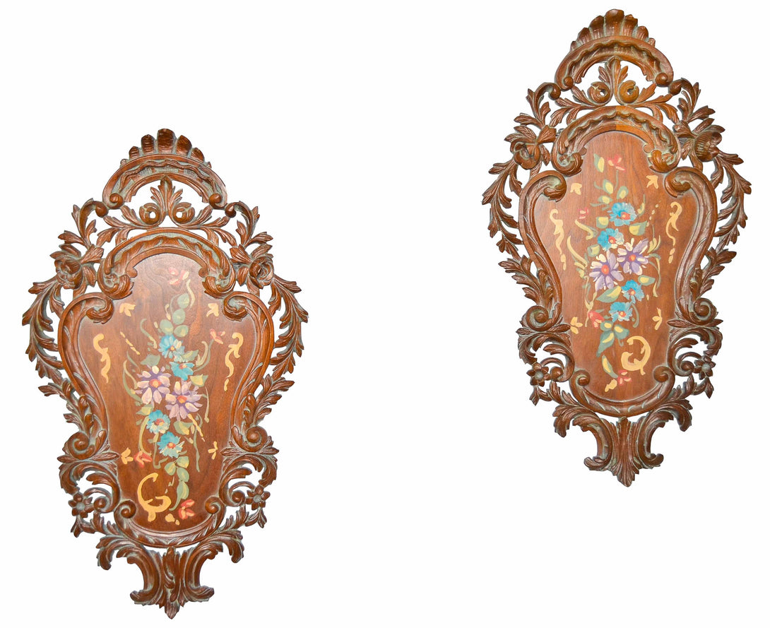 Pair of Handmade frame, Walnut Wood, Pink Floral - KAMAL HANDMADE